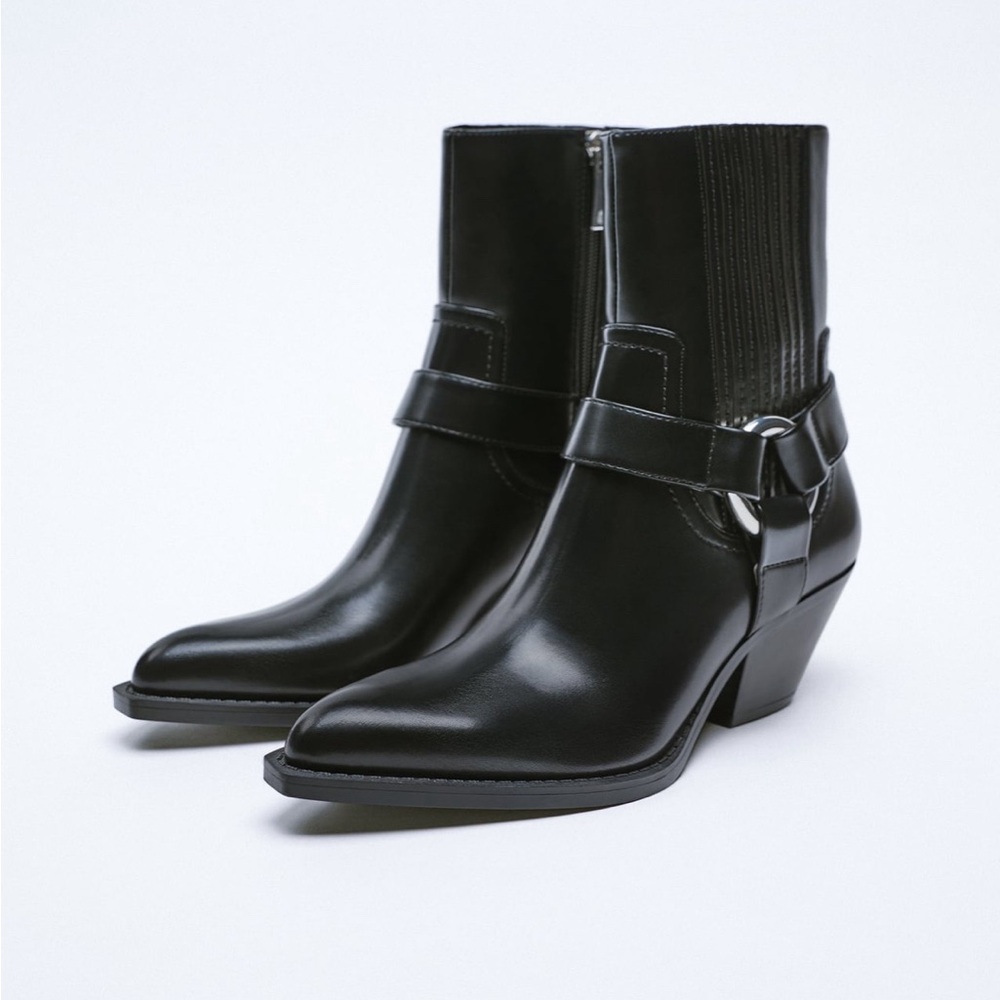 Zara black heeled cowboy boots